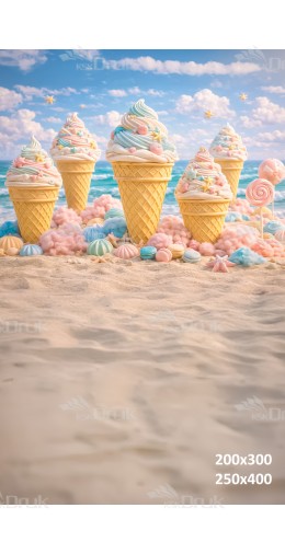 Tło fotograficzne „Pastelowe lody na plaży – bajkowa kraina słodyczy” | 4044